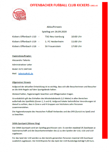 Ablauf Spieltag am 26.09.2020 (1) Ablauf Spieltag am 26.09.2020 (1)